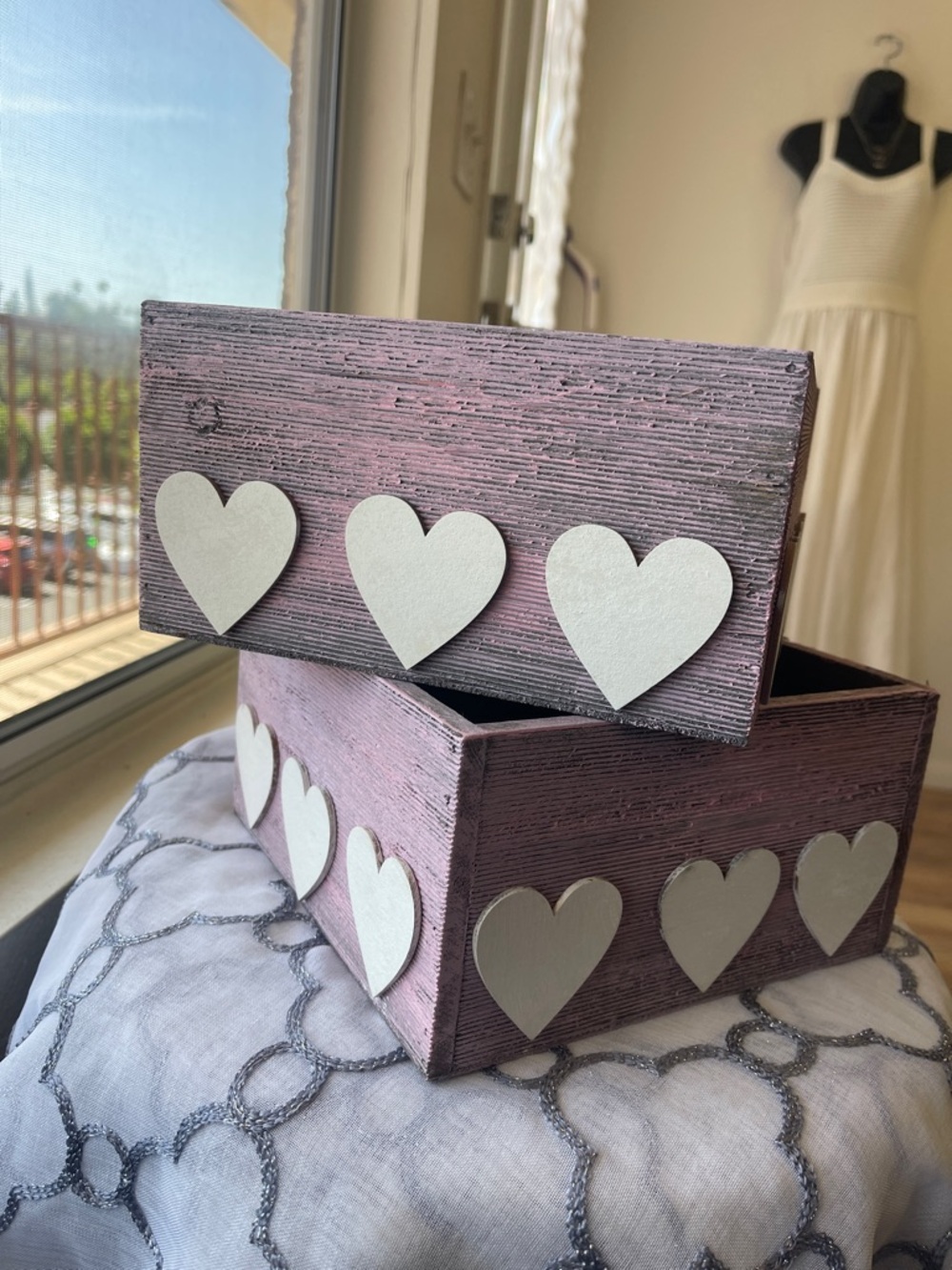 Wooden Heart Accent Boxes - Brown with White Hearts